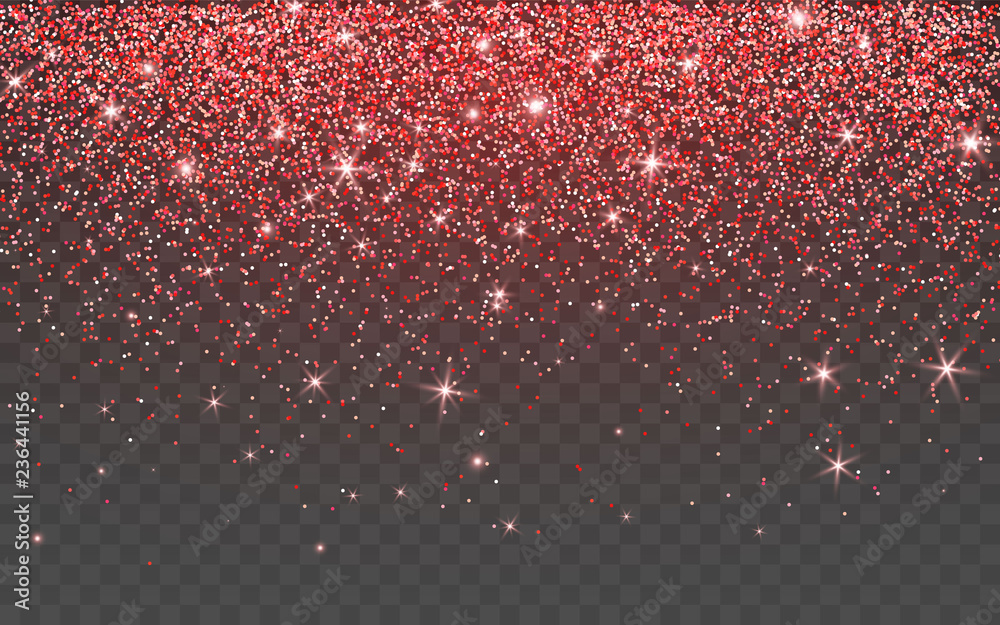 Red glitter sparkle on a transparent background. Vibrant background with twinkle lights. Vector illustration