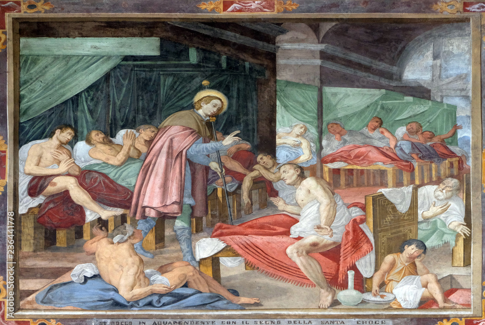 Scene of Saint Roch's life, by Marco Antonio Pozzi, fresco in the Saint Roch church in Lugano, Switzerland