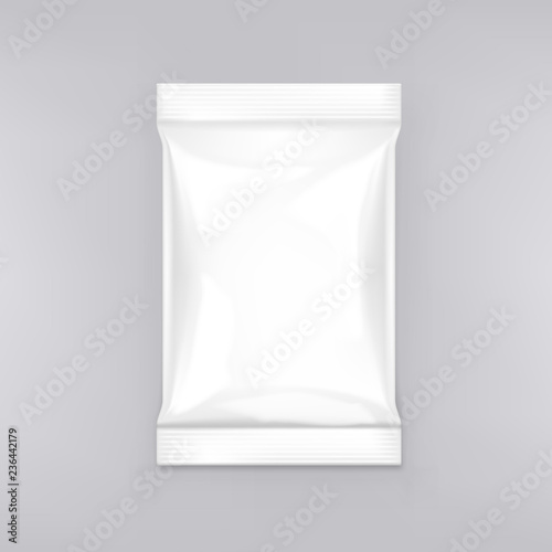 Blank Glossy Foil Pouch Snack Packaging On White Background