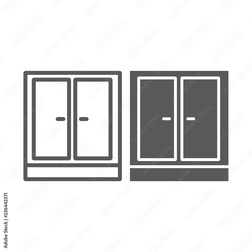 Wardrobe line and glyph icon, furniture and home, cupboard sign, vector graphics, a linear pattern on a white background. Wardrobe line and glyph icon, furniture and home, cupboard sign, vector graphics, a linear pattern on a white background.
