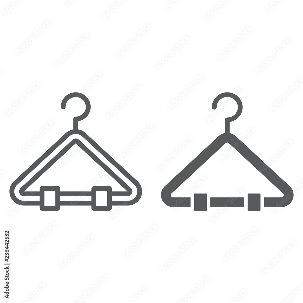 Hanger line and glyph icon, wardrobe and wear, rack sign, vector graphics, a linear pattern on a white background. Hanger line and glyph icon, wardrobe and wear, rack sign, vector graphics, a linear pattern on a white background.