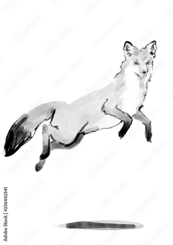 Fototapeta premium Ink isolated fox over white background