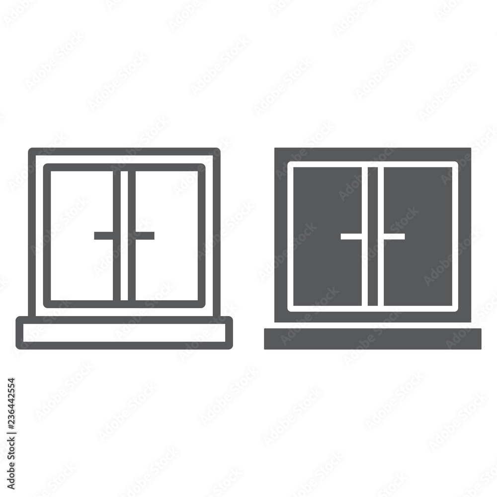 Window line and glyph icon, architecture and home, frame sign, vector graphics, a linear pattern on a white background.