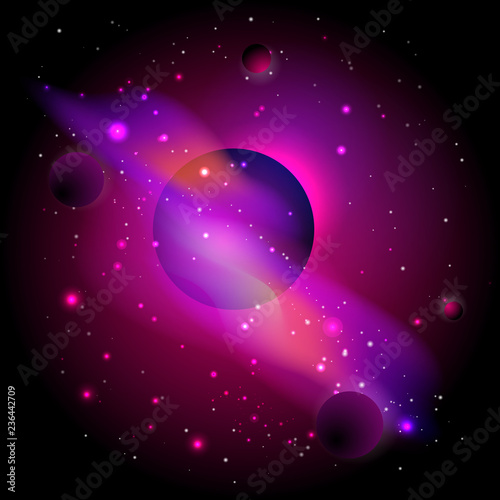 Vector illustration with space. Cosmic background with planets.