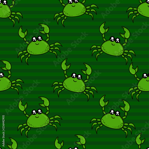 Cute kids crab pattern for girls and boys. Colorful crab on the abstract bright pattern create a fun cartoon drawing. The background is made in colors. Urban crab pattern for textile