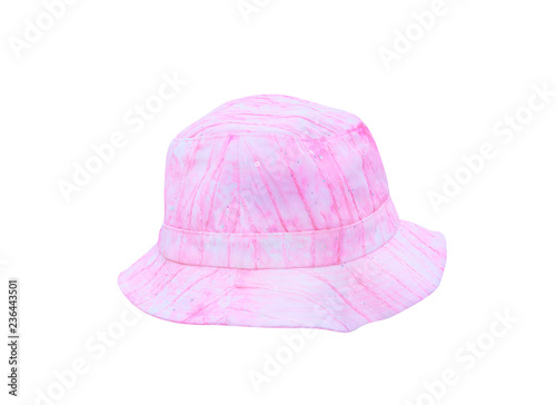 Pink fabric woman hat with line patterns isolated on white background and clipping path,,handmade