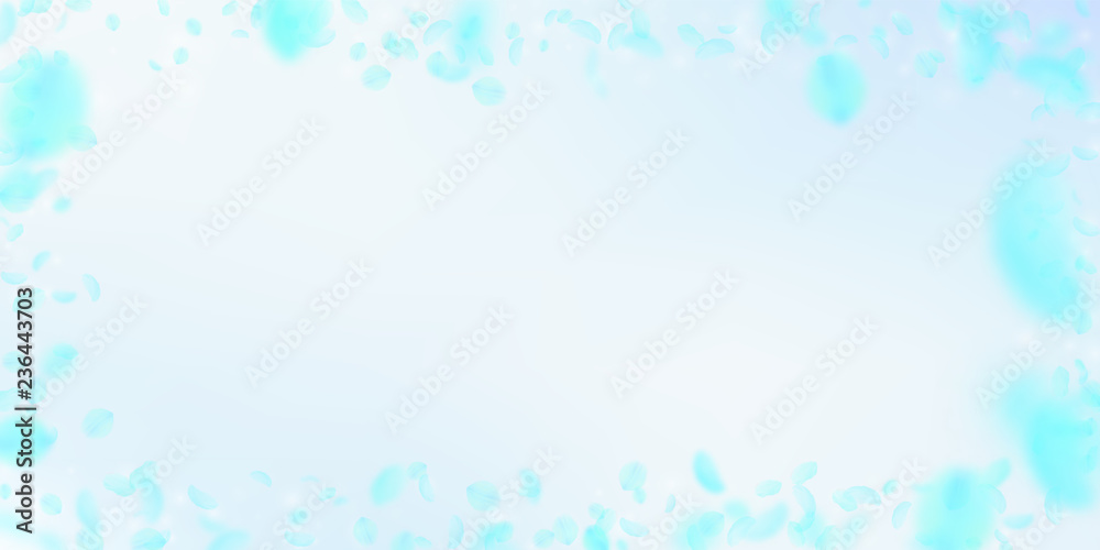 Turquoise flower petals falling down. Admirable ro Turquoise flower petals falling down. Admirable ro