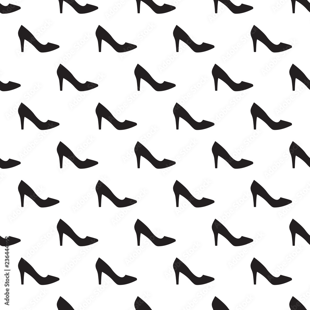 Vector seamless pattern of woman black shoes. Vector black high 