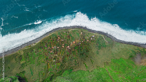 Drone aerial view of "Achadas da Cruz"village on the Madeira island, Portugal