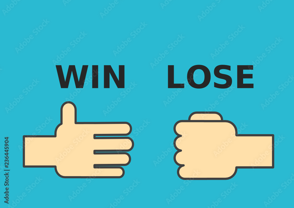 Paper win Rock, Rock Paper Scissors game, Flat cartoon vector illustration Paper win Rock, Rock Paper Scissors game, Flat cartoon vector illustration