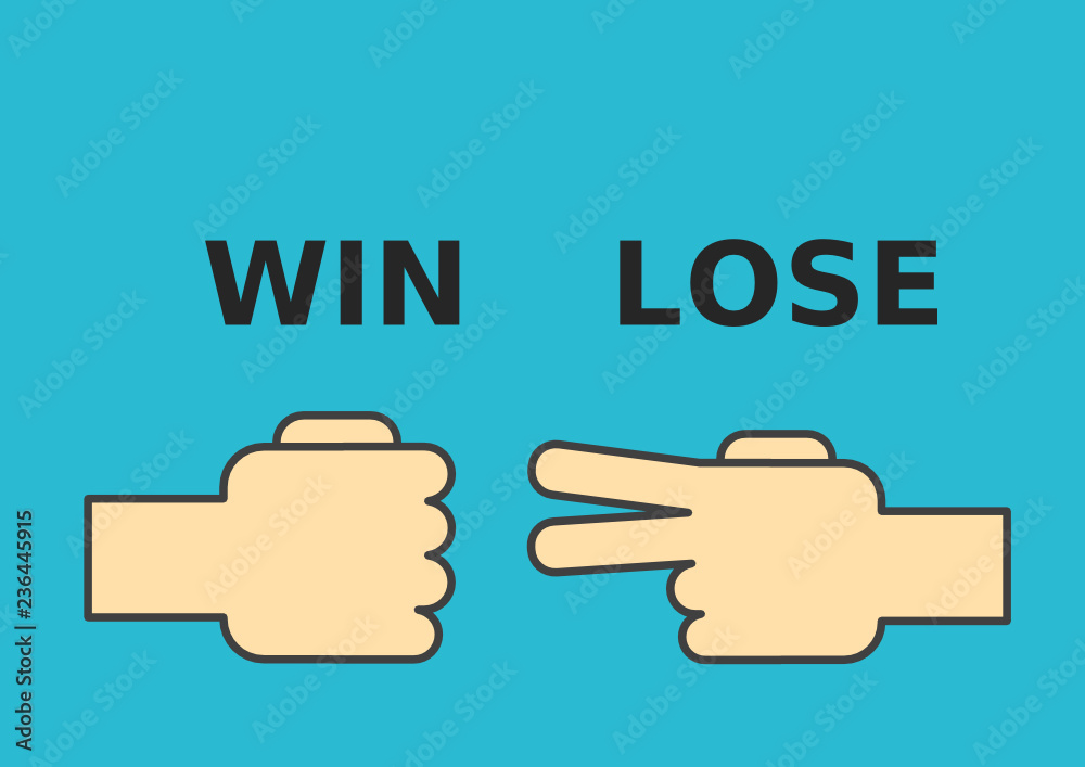 Rock win Scissors, Rock Paper Scissors game, Flat cartoon vector illustration Rock win Scissors, Rock Paper Scissors game, Flat cartoon vector illustration