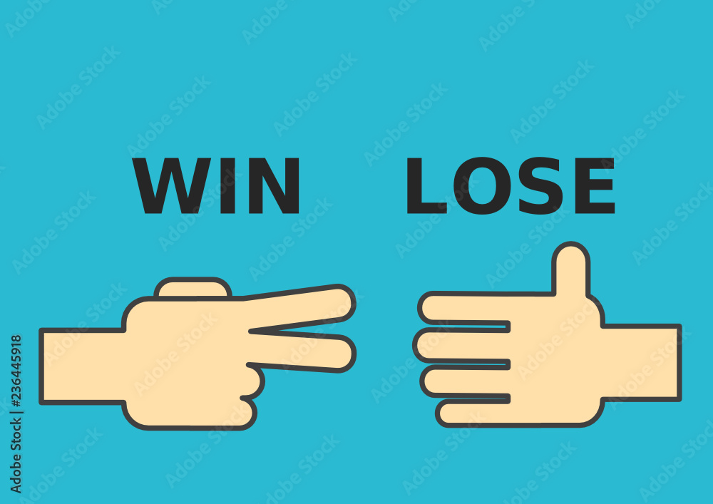 Scissors win Paper, Rock Paper Scissors game, Flat cartoon vector illustration Scissors win Paper, Rock Paper Scissors game, Flat cartoon vector illustration