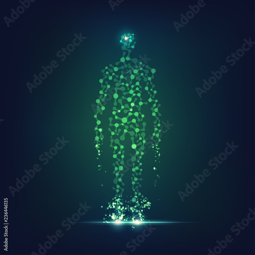 concept of technology advancement, dna symbol combined with human body