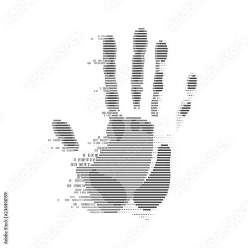 futuristic digital handprint, shape of handprint combined with binary code