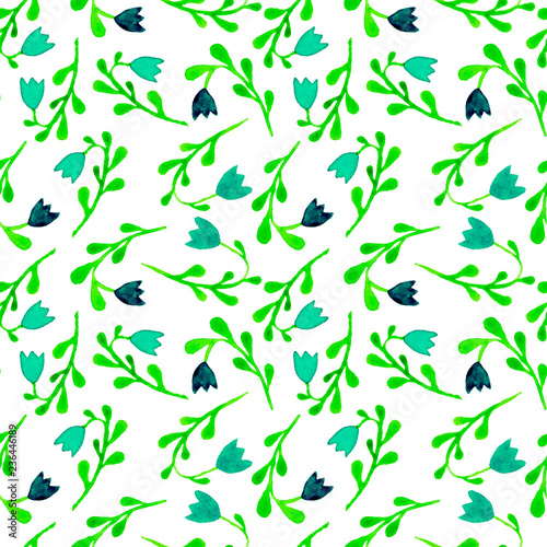 Cute watercolor floral seamless pattern. Green boh