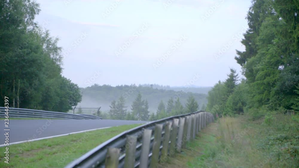 Sunrise on the motorway on a foggy countryside morning Sunrise on the motorway on a foggy countryside morning