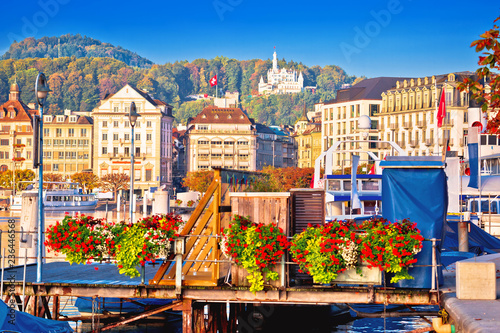 City of Lucerne colorful lake waterfront and landmarks view
