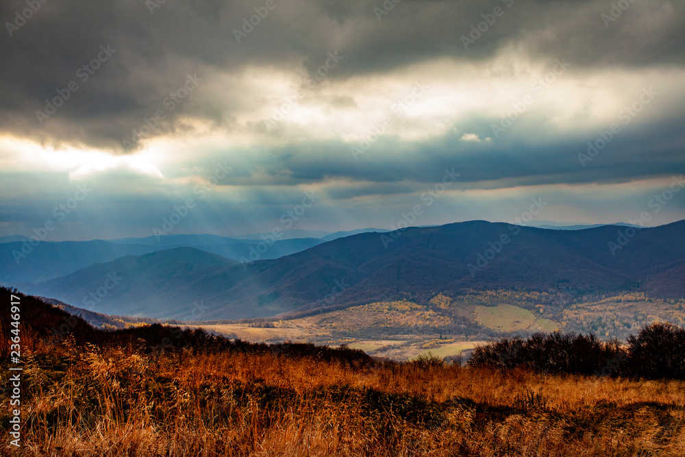 Obraz premium Landscape of autumnal peaks of the Carpathians.