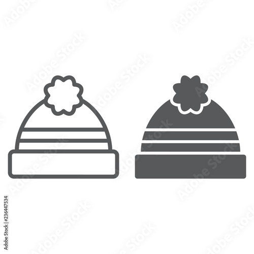 Winter hat line and glyph icon, clothing and warm, cap sign, vector graphics, a linear pattern on a white background.