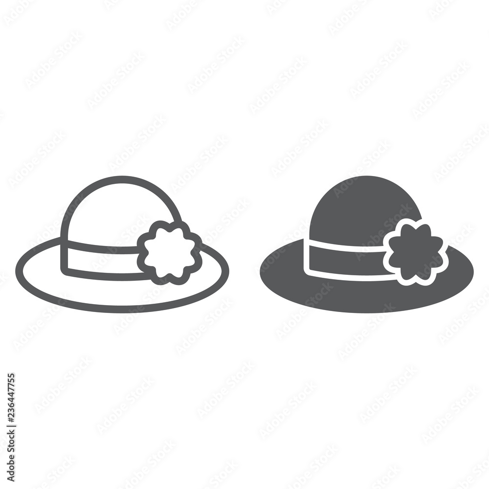 Hat line and glyph icon, clothing and fashion, womans hat sign, vector graphics, a linear pattern on a white background. Hat line and glyph icon, clothing and fashion, womans hat sign, vector graphics, a linear pattern on a white background.
