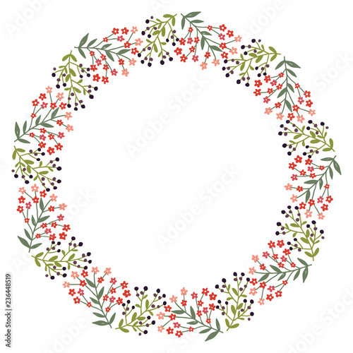 Christmas Wreath with Round Frame for Cards Design Vector Layout with Copyspace Can be use for Decorative Kit, Invitations, Greeting Cards, Blogs, Posters, Merry Christmas and Happy New Year.