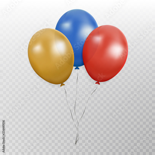 Color bunch of balloon vector. Party baloon with ribbon and shadov isolated on white background. Fly