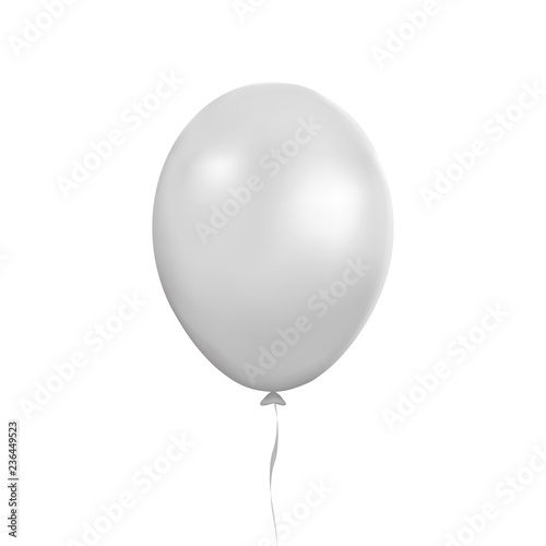 White balloon vector. Party baloon with ribbon and shadov isolated on white background. Flying 3d ba