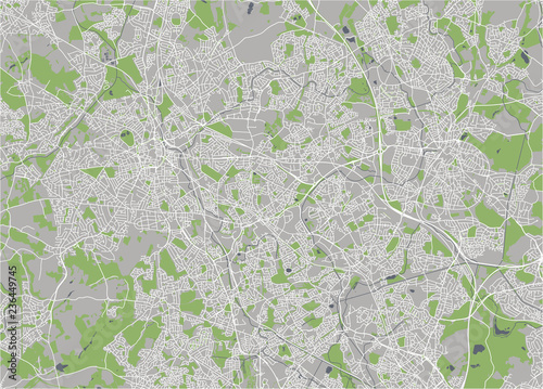 Map of the city of Birmingham, Wolverhampton, English Midlands, United Kingdom, England