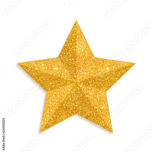 Glitter golden star vector isolated on white background. Christmas star, sparkly decoration. Golden 