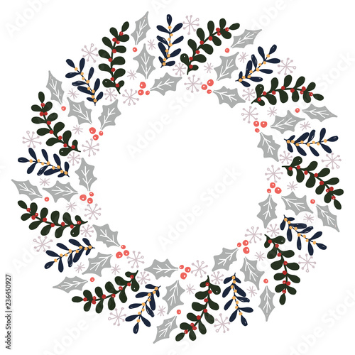 Christmas Wreath with Round Frame for Cards Design Vector Layout with Copyspace Can be use for Decorative Kit  Invitations  Greeting Cards  Blogs  Posters  Merry Christmas and Happy New Year.