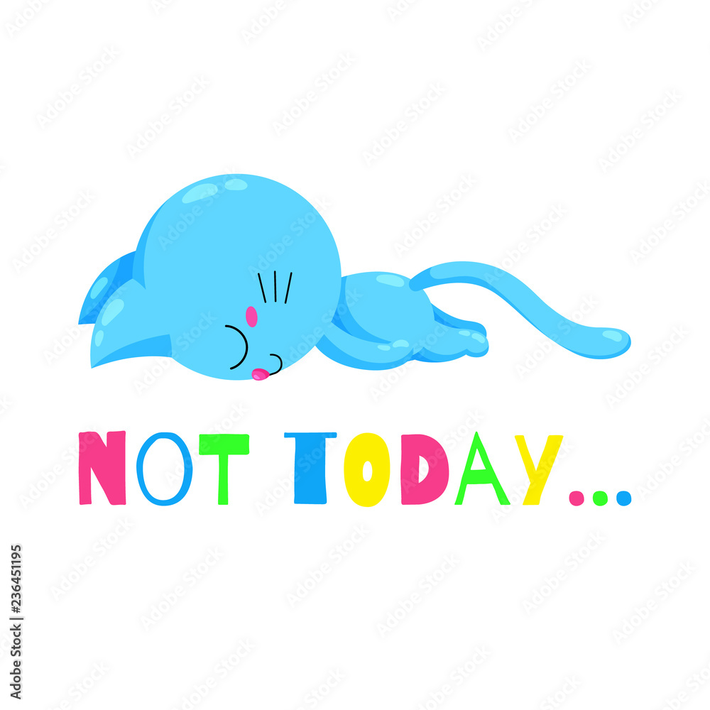 Obraz premium Vector cartoon kitten tired. Funny doodle cat. Template for print, design