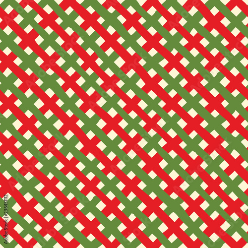 Seamless Christmas wrapping paper pattern. Festive Christmas gingham background Diagonal Colour Shaded Stripes.