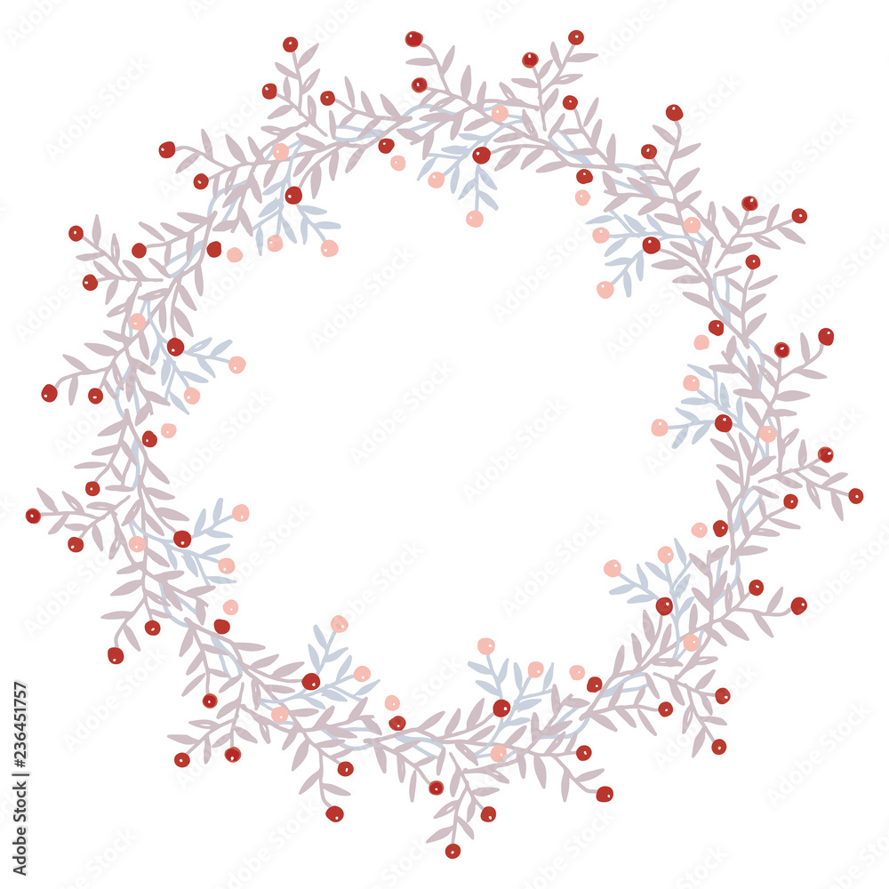 Christmas Wreath with Round Frame for Cards Design Vector Layout with Copyspace Can be use for Decorative Kit, Invitations, Greeting Cards, Blogs, Posters, Merry Christmas and Happy New Year.