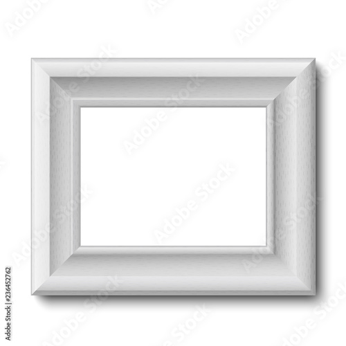 White wooden vintage frame isolated on white. Vector frame template placed horizontally.