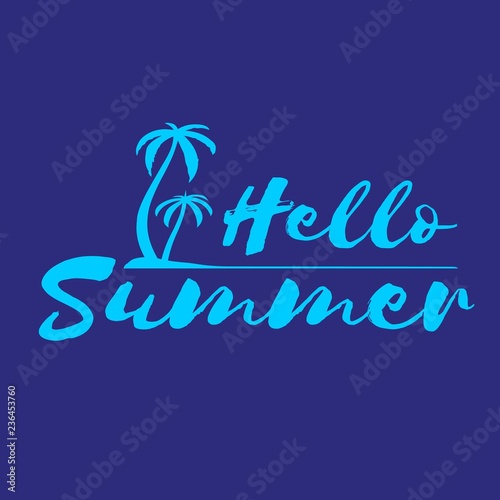 Lettering Hello Summer with palm trees on island