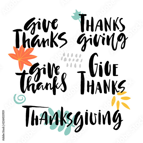 Set of hand drawn thanksgiving phrases
