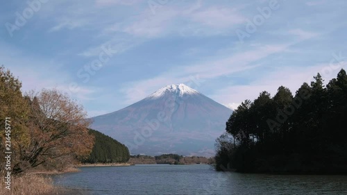 Mount Fuji in the morning from lake Tanuki, Shizuoka Prefecture, Japan photo