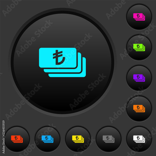 Turkish Lira banknotes dark push buttons with color icons