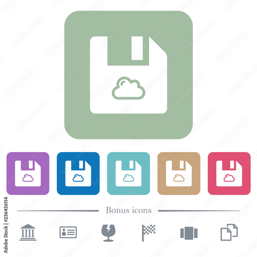 Fototapeta premium Cloud file flat icons on color rounded square backgrounds