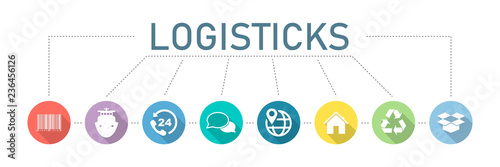 Logistics. Set of icons. Modern company logistics processes. Banner logistics with colorful vector icons