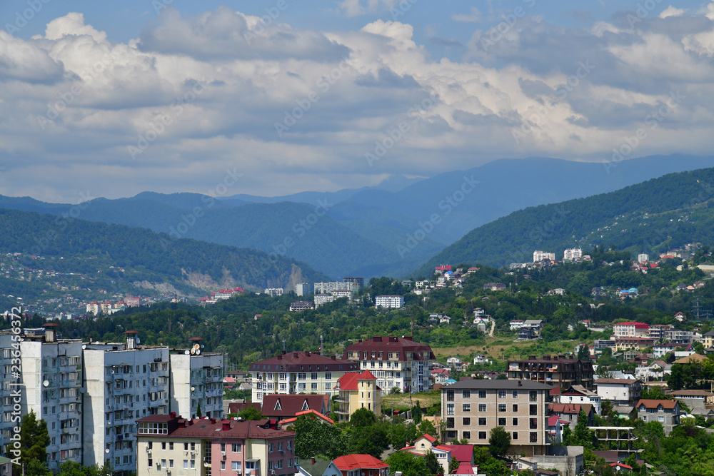 View of city of Sochi on the background of mountains, Russia
