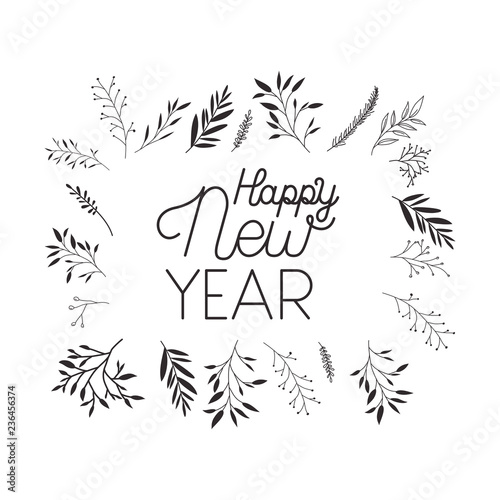 happy new year with branches and leafs