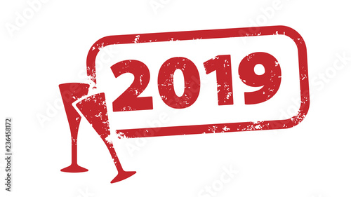 Stempel - 2019 Neujahr - Prosecco Glas rot