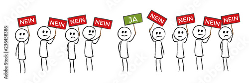 Viele Personen mit Schildern JA und Nein