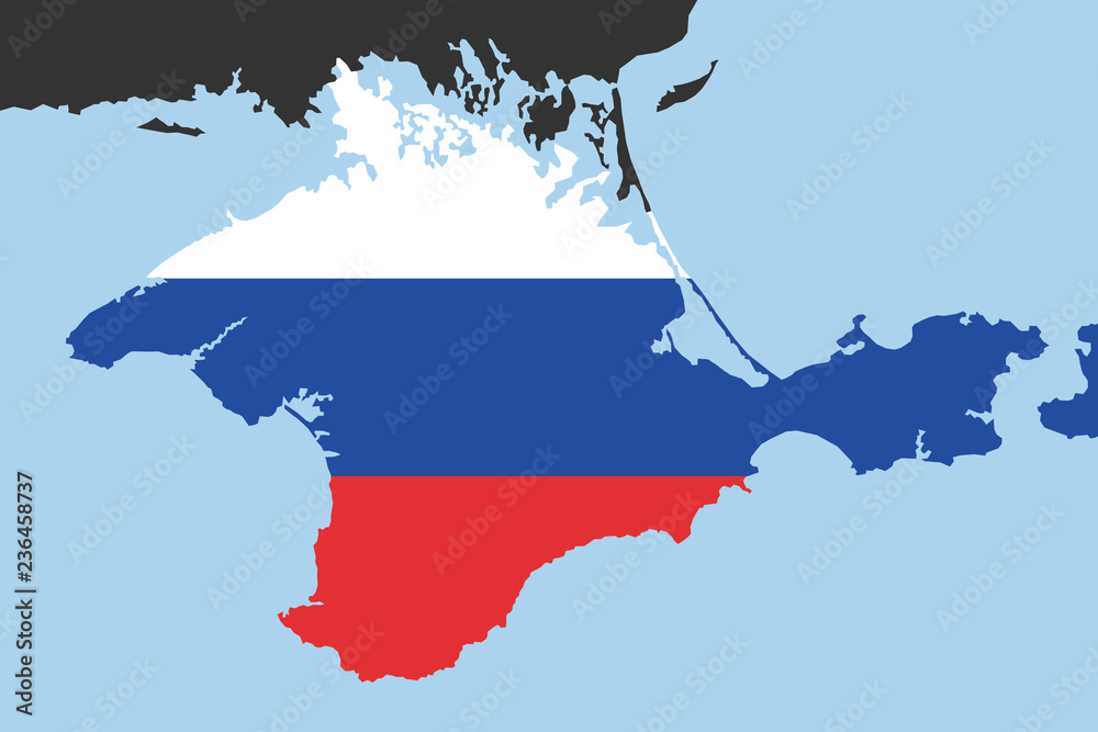 Crimea as part of Russia - peninsula as Russian territory and country after annexation and expansive takeover. Vector ilustration