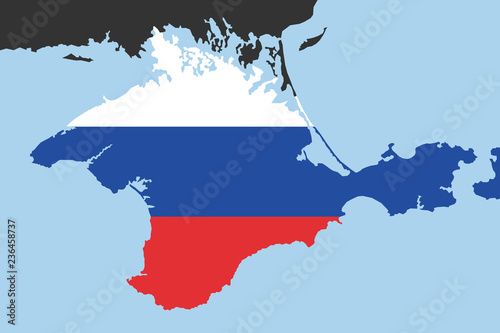 Crimea as part of Russia - peninsula as Russian territory and country after annexation and expansive takeover. Vector ilustration