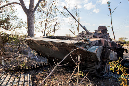 destroyed infantry combat vehicle, War actions aftermath, Ukraine and Donbass conflict photo