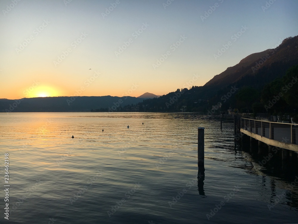 Fototapeta premium Sunset on Garda Lake, Gardone Riviera, Italy.