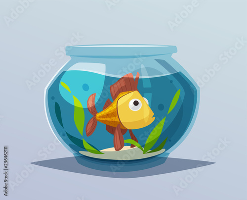 Aquarium with clear water. Cartoon vector illustration