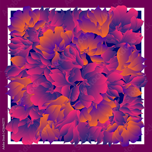 Card, bandana print, kerchief design, napkin. Dark blue beige ornate pattern on pastel vlue. Ready for print.